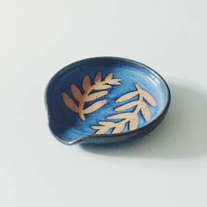Blue Garden Ceramic Spoon Rest, handmade spoon holder wheel thrown pottery spoon rest stovetop spoon rest ceramics modern pottery