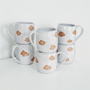 Floating Clouds Ceramic Mug, speckled handmade mug ceramic coffee cup, white ceramic mug, speckled mug cloud pattern image 3