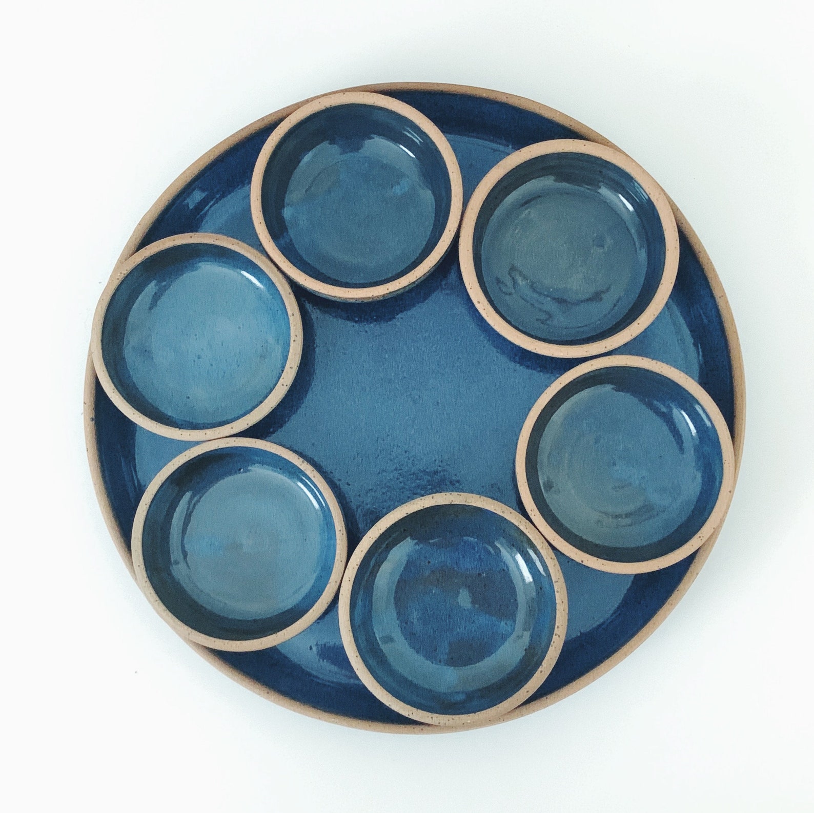 Ceramic Seder Plate Set Handmade seder plate blue pottery Etsy