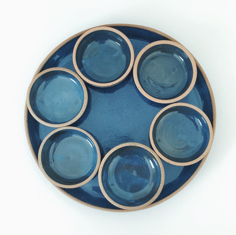 Ceramic Seder Plate Set Handmade seder plate blue pottery Etsy
