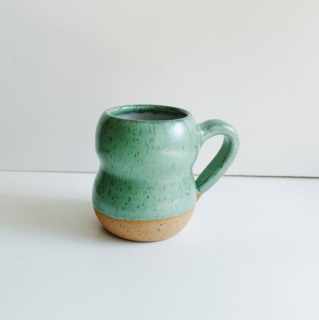 Ceramic Sea Glass Green Bubble Mug, Wheel Thrown Green Coffee Cup ...