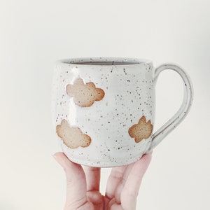 Floating Clouds Ceramic Mug, speckled handmade mug ceramic coffee cup, white ceramic mug, speckled mug cloud pattern