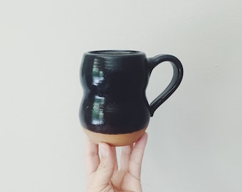 Black Bubble Mug, wheel thrown black coffee cup, handmade ceramic mug ceramic black pottery curvy mug