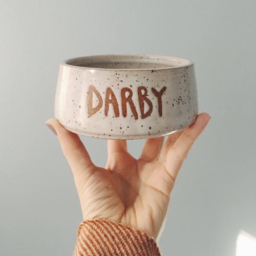 PREORDER: Customized Dog Bowl, white ceramic dog bowl, personalized pet bowl custom dog name pottery bowl ceramic pet bowl the Lulu bird