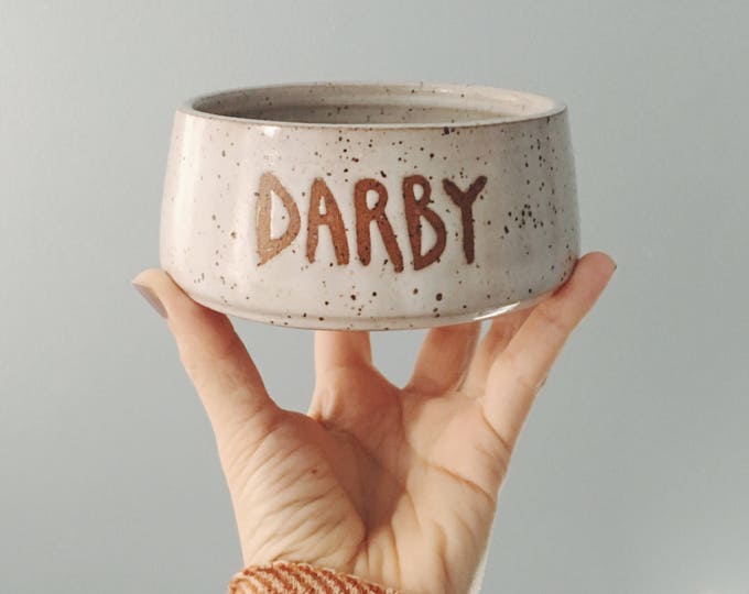 PREORDER: Customized Dog Bowl, white ceramic dog bowl, personalized pet bowl custom dog name pottery bowl ceramic pet bowl the Lulu bird