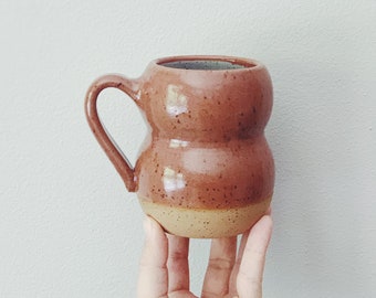 Rusty Rose Bubble Mug, wheel thrown orange coffee cup, handmade pink ceramic mug rust colored ceramic pottery curvy mug bubble mug