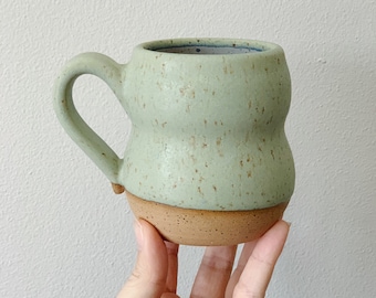 Ceramic Pistachio Green Bubble Mug, wheel thrown green coffee cup, handmade green ceramic mug green ceramic sage green pottery curvy mug