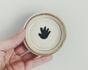 Tiny Hand Trinket Dish in Cream - ceramic ring dish, tiny shallow plate or jewelry holder, hand built pottery, shallow dish