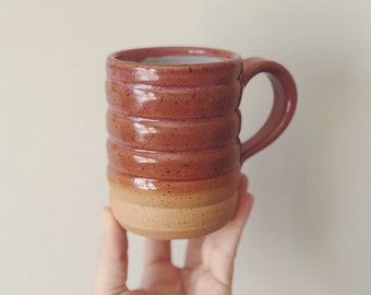 Rusty Rose Ridge Mug, wheel thrown orange pink coffee cup, handmade ceramic mug ceramic pottery handmade pottery mug