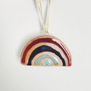 Rainbow Ceramic Ornament, hand formed organic clay ornament, rainbow glaze on speckled clay Christmas decoration Christmas ornament