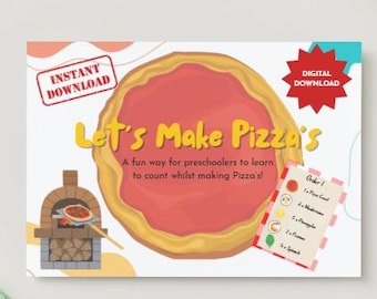 Build a Pizza Printable Game for Preschool, PreK & Kindergarten Healthy Eating | Math Activity | Pizza Recipe Cards for Counting, Language