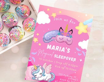 Unicorn Slumber Party Editable Birthday Invitation - Instant Digital Download Invite for a Sleepover party