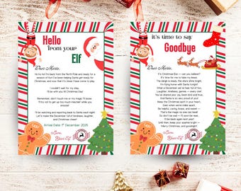 Cartas editables de llegada y salida de elfos navideños, una nota de Papá Noel imprimible - Descarga digital