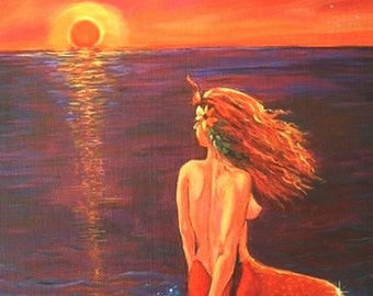 Watching The Sunset - Limited Edition Mermaid Art Print 5 x 7
