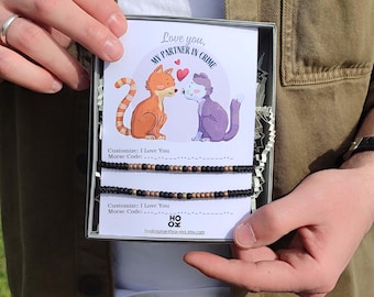 Pulseras de código Morse personalizadas para hombres y mujeres / Pulsera con mensaje secreto oculto personalizado / Regalo para aniversario de novios