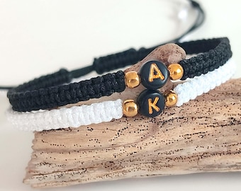 Personalized Initial Macrame Bracelets, Couple Friendship