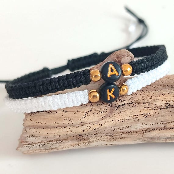 Personalized Initial Macrame Bracelets, Couple Friendship