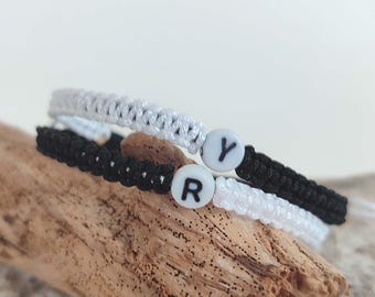 Personalized matching letter bracelet, Personalized double letter macrame bracelet, Adjustable couple bracelet, Handmade friendship gift