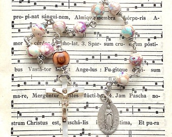 Vintage medal single decade rosary beads, Our Lady of Lourdes, antique Lourdes medal and nacro crucifix, one of a kind, Rosenkranz-Atelier