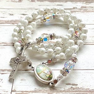 Baptism rosary, small rosary beads, handmade, catholic gift, baptism gift, white rosary, Rosenkranz-Atelier image 1