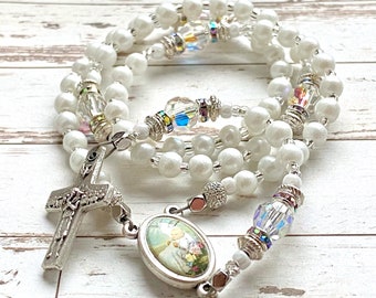 Baptism rosary, small rosary beads, handmade, catholic gift, baptism gift, white rosary, Rosenkranz-Atelier