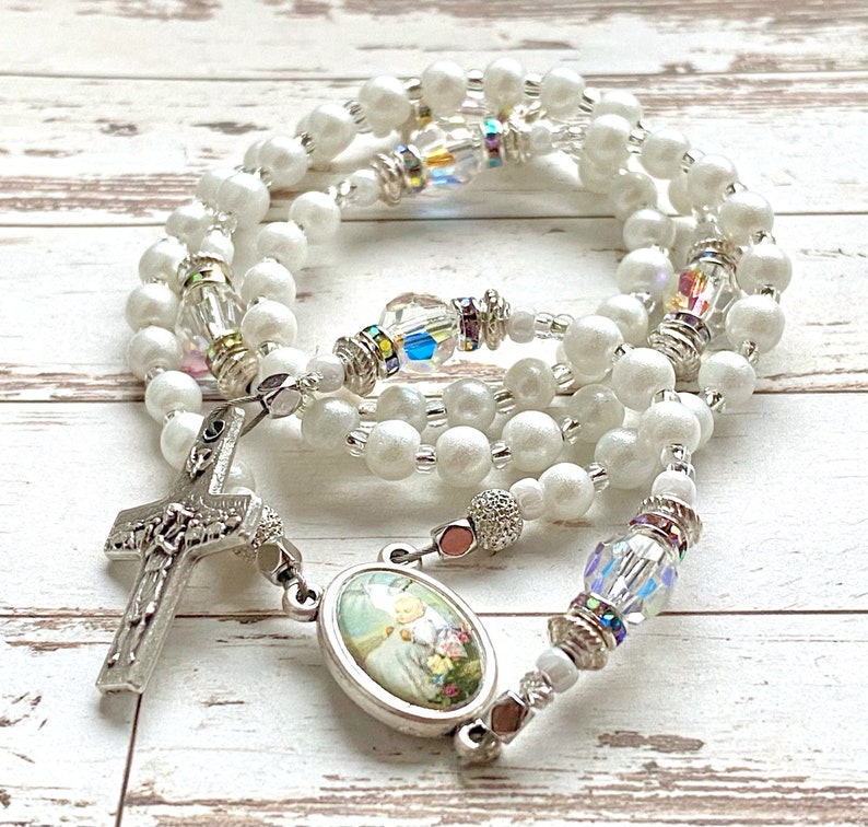 Baptism rosary, small rosary beads, handmade, catholic gift, baptism gift, white rosary, Rosenkranz-Atelier image 1