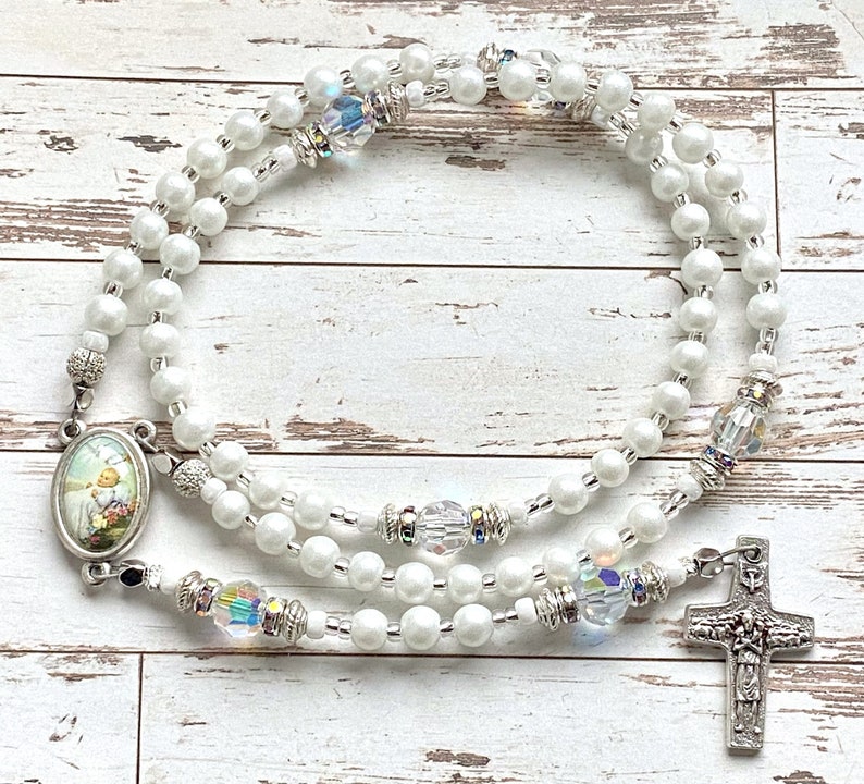 Baptism rosary, small rosary beads, handmade, catholic gift, baptism gift, white rosary, Rosenkranz-Atelier image 4