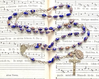 Vintage Silver Rosary: Murano Glass Beads, Our Lady of Beauraing Medal