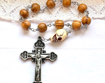 Memento mori rosary single decade, prayer for the Souls in purgatory, large rosary, olive wood from the Holy Land, Rosenkranz-Atelier