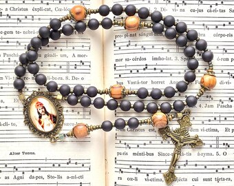 Catholic rosary beads, 5 decade traditional rosary, Christ the King, large beads rosary, olive wood, black, Rosenkranz-Atelier