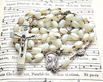 Antique french mother of pearl rosary, french silver rosary, wedding gift, French brocante, collector rosary, Rosenkranz-Atelier