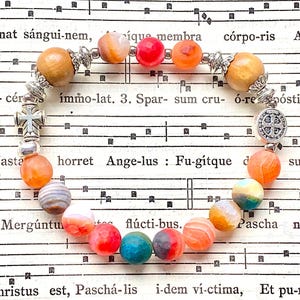 Rosary bracelet St Benedict protection medal, 7&quot; elastic rosary bracelet, catholic jewelry gift, confirmation, Rosenkranz-Atelier