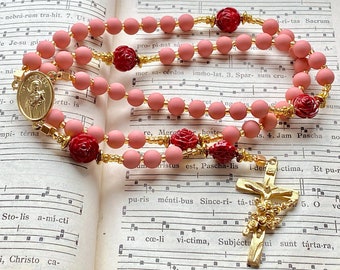 Saint Therese large beads rosary, traditional catholic rosary beads, red roses rosary, Little Flower, Rosenkranz-Atelier