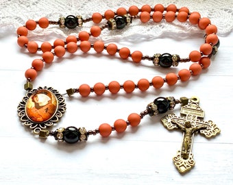 Rosary Our Lady Advocate icon of Rome, large beads rosary, Catholic rosary beads, 5 decade traditional rosary, black, Rosenkranz-Atelier