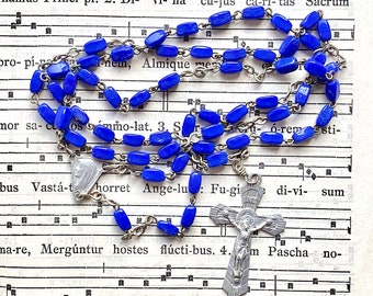 Vintage French cobalt blue rosary from the 1950's, small vintage rosary beads, antique French rosary, Rosenkranz-Atelier