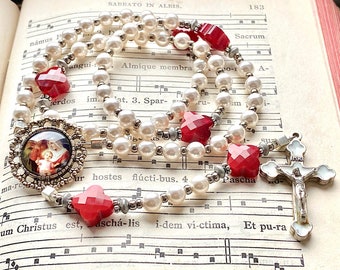 Nativity rosary, joyful mysteries white pearl rosary beads, Holy family, catholic prayer beads, catholic family gift, Rosenkranz-Atelier