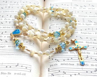 Vintage gold enamel rosary, catholic traditional rosary, catholic gift, bridal rosary, first communion, confirmation, Rosenkranz-Atelier