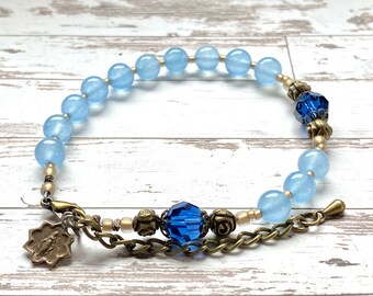 Miraculous medal rosary bracelet bronze, blue catholic rosary beads, gift for catholic woman, catholic jewelry, Rosenkranz-Atelier