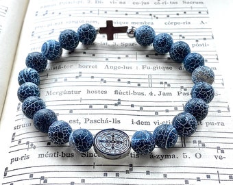 Men's rosary bracelet, stretch rosary, elastic bracelet, St. Benedict, stainless steel, Catholic jewelry for men, Rosenkranz-Atelier