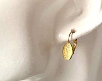 Our Lady of Guadalupe earrings, stainless steel antiallergic gold earring pair, gift for her, catholic woman jewelry, catholic bride