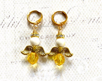 Earrings, Gold earrings. Guardian Angel, angel jewelry, first communion gift, catholic gift, catholic jewelry, by Rosenkranz-Atelier