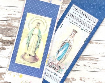 Blessed Virgin Mary bookmarks, set of 2 catholic handmade bookmarks, holy cards, handmade collage, catholic prayer life,  Rosenkranz-Atelier