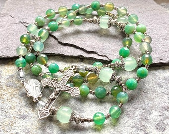 Catholic silver and green rosary, hand cast sterling silver, heirloom catholic gift, gemstone rosary beads, trad catholic,Rosenkranz-Atelier