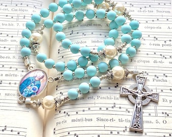 Catholic rosary beads Archangel Raphael the Healer 5 decade traditional rosary, large beads rosary, mint green, Rosenkranz-Atelier