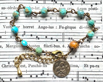 Bronze rosary bracelet, OL of Perpetual Help, St.Gerard, hand cast medal, catholic woman jewelry, pregnancy gift, Rosenkranz-Atelier