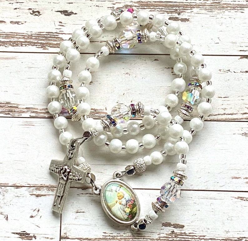 Baptism rosary, small rosary beads, handmade, catholic gift, baptism gift, white rosary, Rosenkranz-Atelier image 2