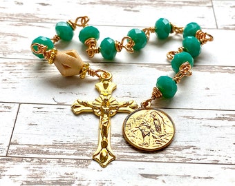 Single decade Lourdes rosary, vintage Our Lady of Lourdes gold medal, open Tenner chaplet, catholic rosary beads, Rosenkranz-Atelier
