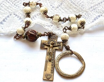 Traditional Irish penal rosary, hand cast bronze rosary beads, pocket rosary, trad catholic gift, Rosenkranz-Atelier