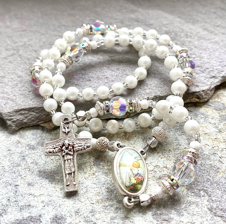 Baptism rosary, small rosary beads, handmade, catholic gift, baptism gift, white rosary, Rosenkranz-Atelier image 3