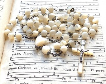 Antique french mother of pearl rosary, french silver rosary, wedding gift, French brocante, collector rosary, Rosenkranz-Atelier